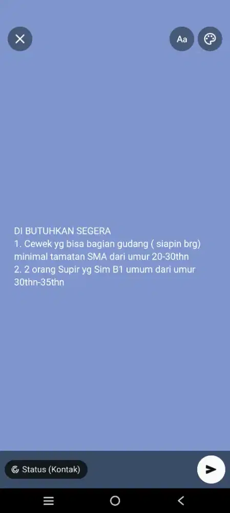LOWONGAN KERJA Bagian gudang Dan Supir