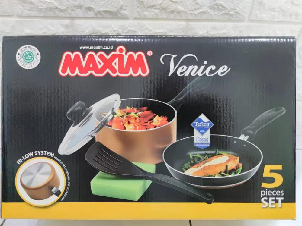 MAXIM Venice 5 pcs set (Panci + Tutup Kaca + Wajan + Spatula + Sponge)