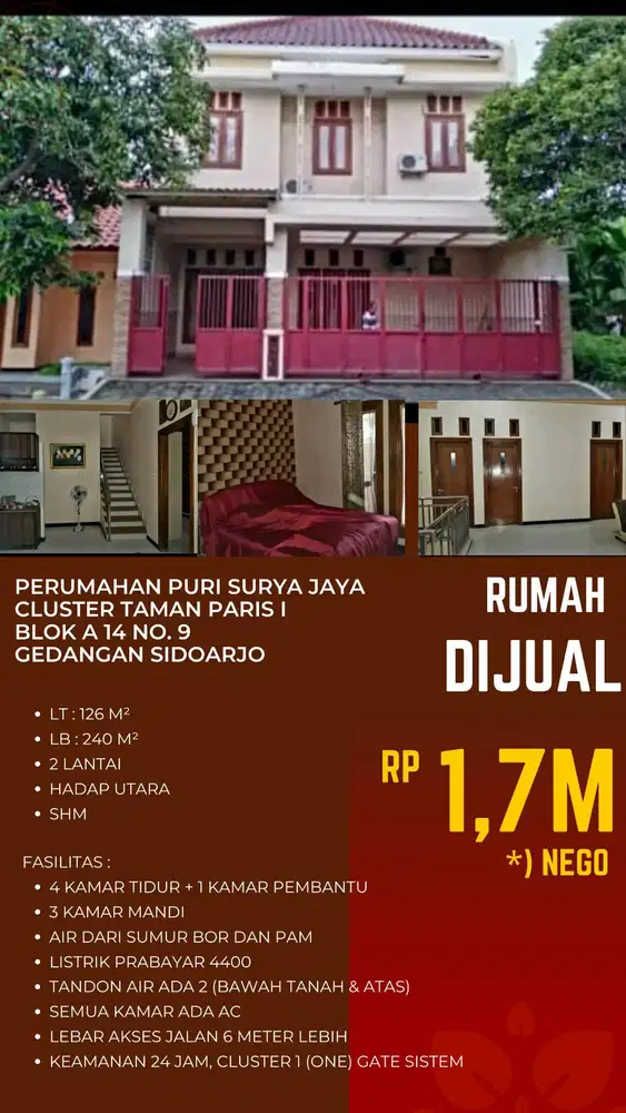 JUAL RUMAH PURI SURYA JAYA CLUSTER TAMAN PARIS