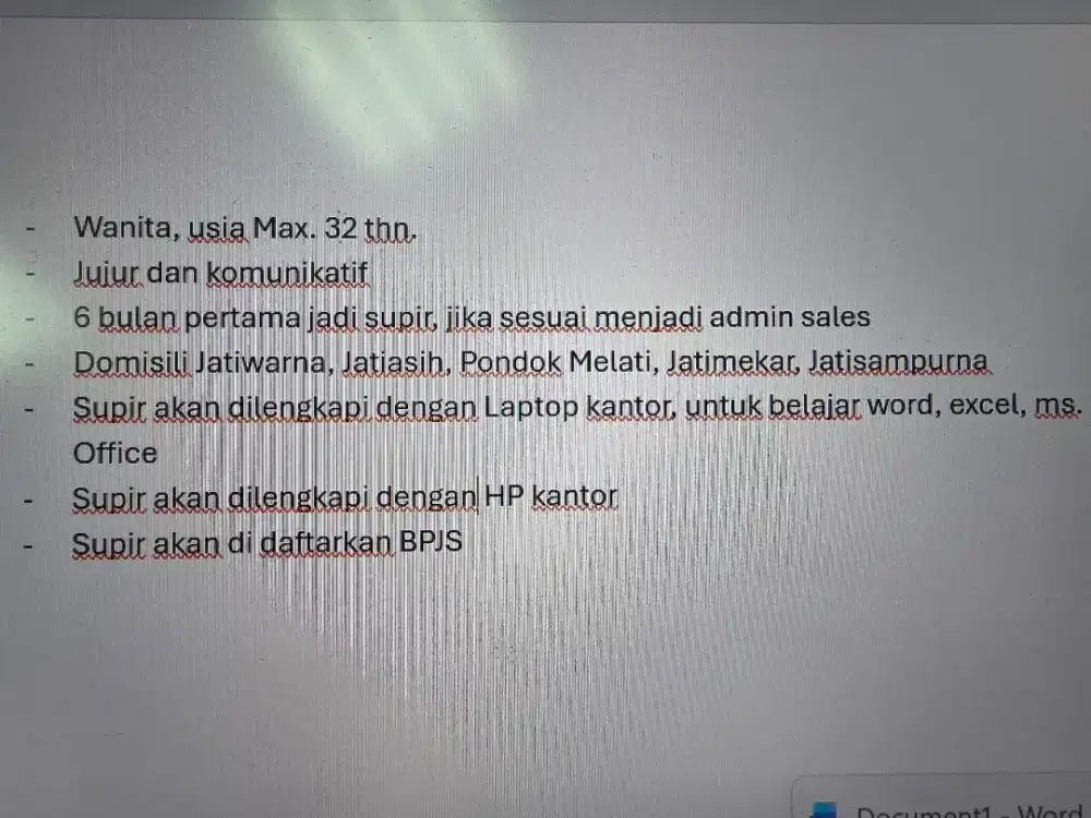 Driver pribadi ( administrasi )