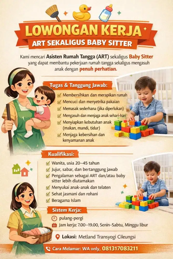 Lowongan Kerja ART Baby Sitter Cileungsi Pulang Pergi