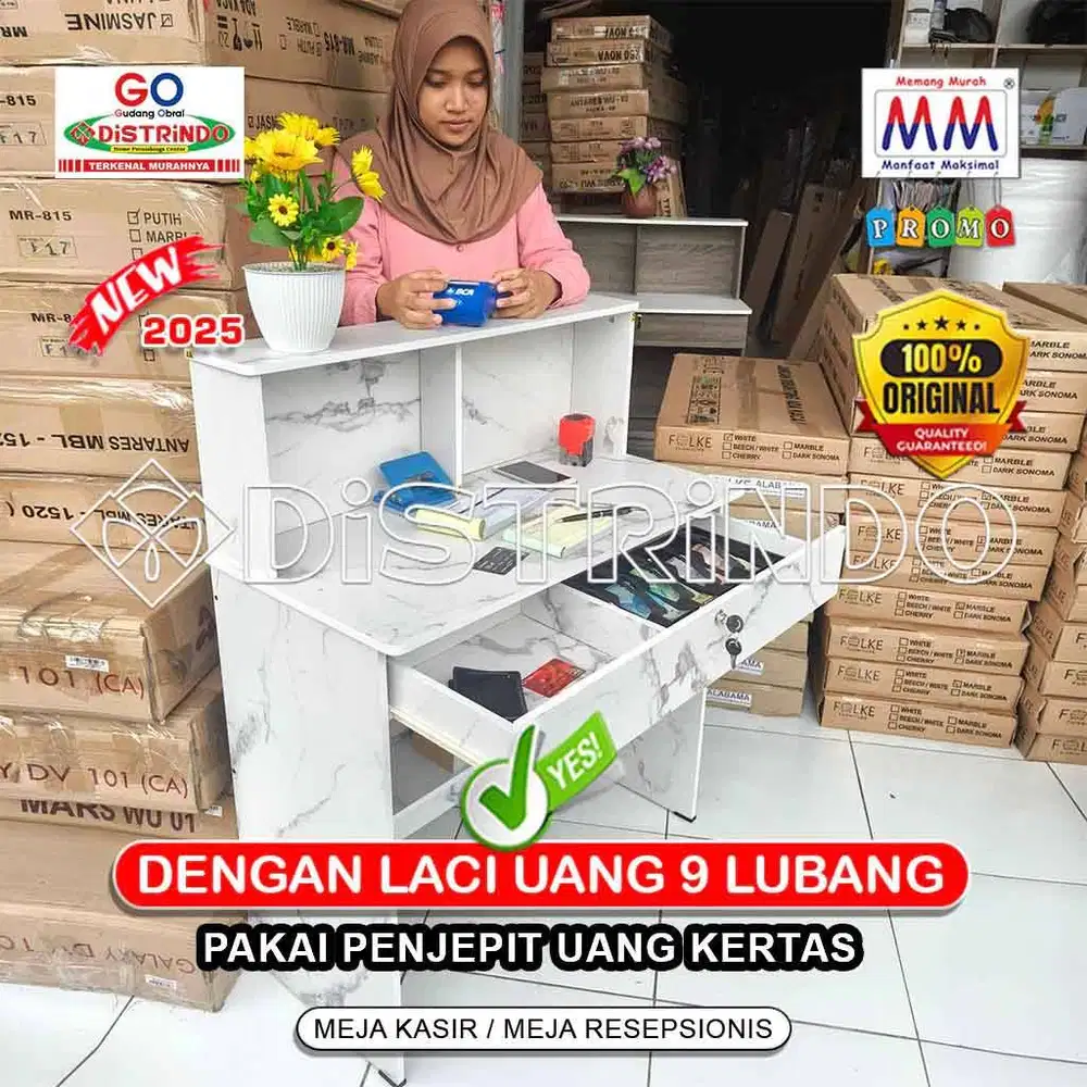 Meja Kasir Bisa Custom NAMA TOKO ada LACI Pakai KUNCI dan Rak dibawah