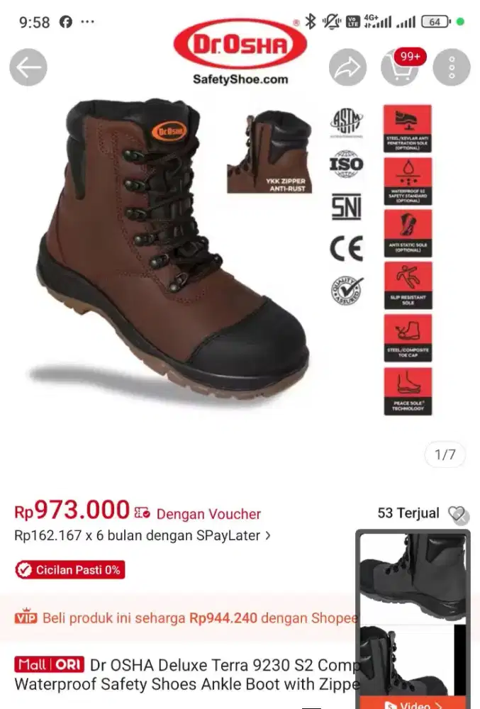 Sepatu Safety Dr OSHA Baru dan Bekas