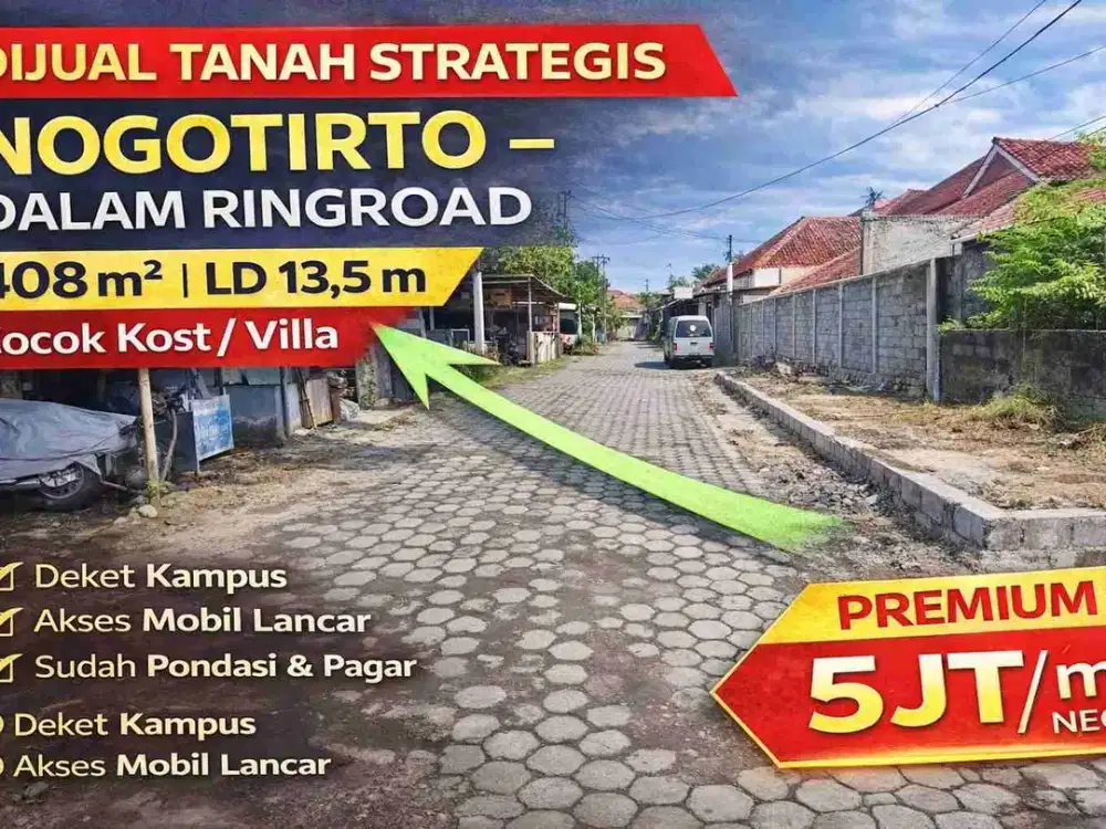 Tanah Strategis Dalam Ringroad Nogotirto – Cocok Kost & Villa