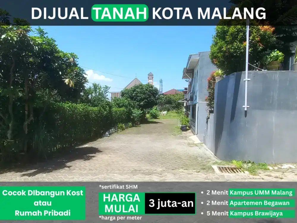 5 Menit Kampus UIN Malang Jual Kavling Cocok Bangun Kos Kosan Row Jalan 6 Meter