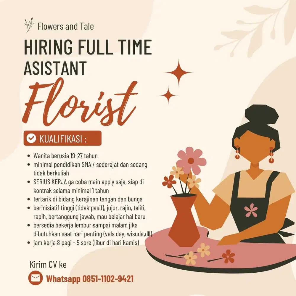 DICARI ASISTANT FLORIST daerah Gading Serpong