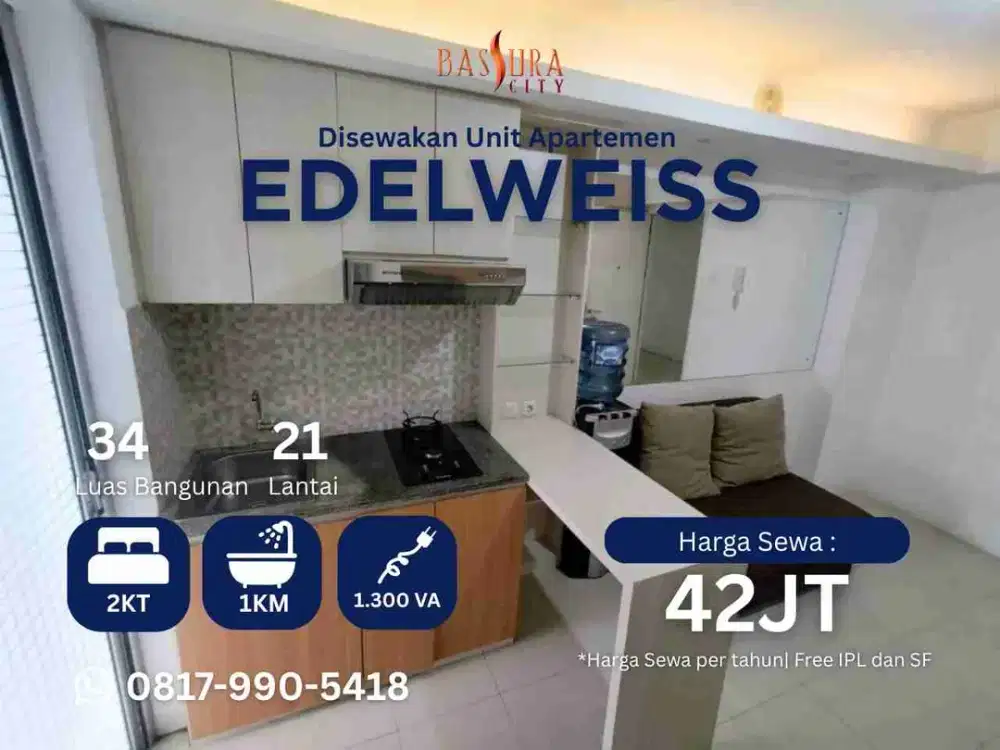 Sewa tahunan 2BR Furnished ada water heater apartemen Bassura City