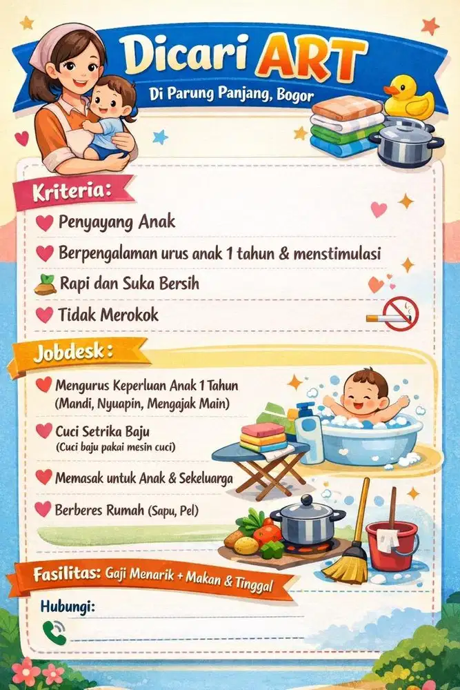 Dicari ART Momong + Beberes