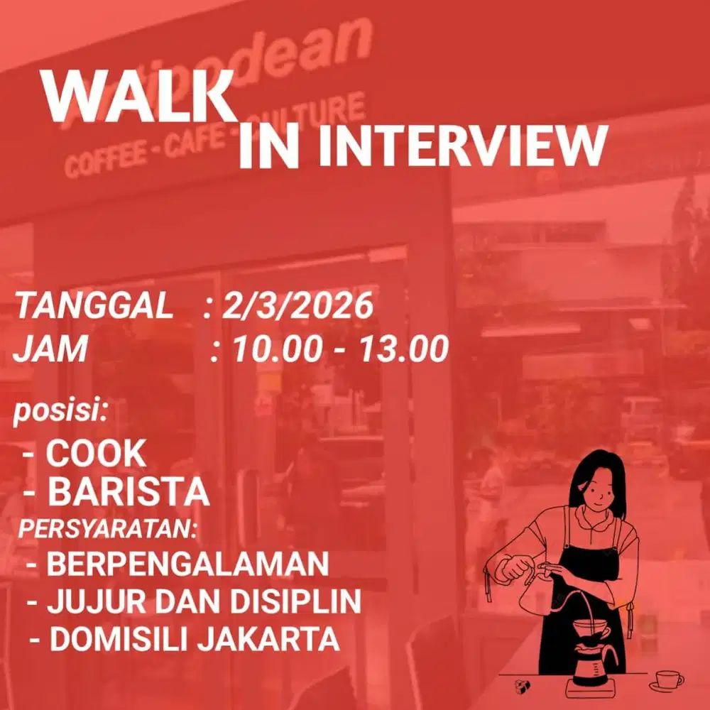 dibutuhkan orang untuk posisi cook atau kitchen