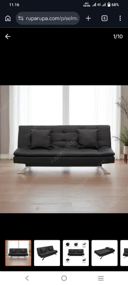 PROMO !! SELMA GREESA SOFA BED KULIT - HITAM