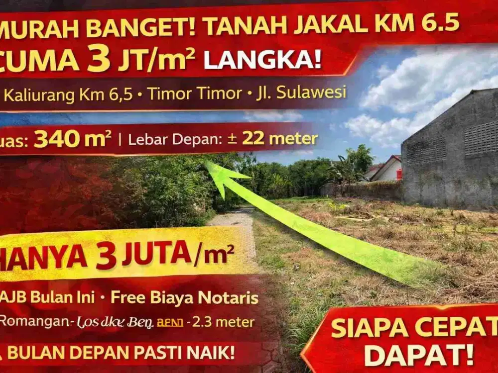 MURAH BANGET! Tanah Jakal Km 6.5 Cuma 3 Jt/m – Langka!