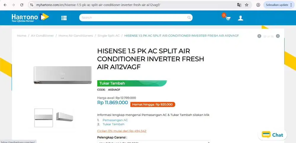 di JUAl AC Hisense 1/2 PK masih BARU