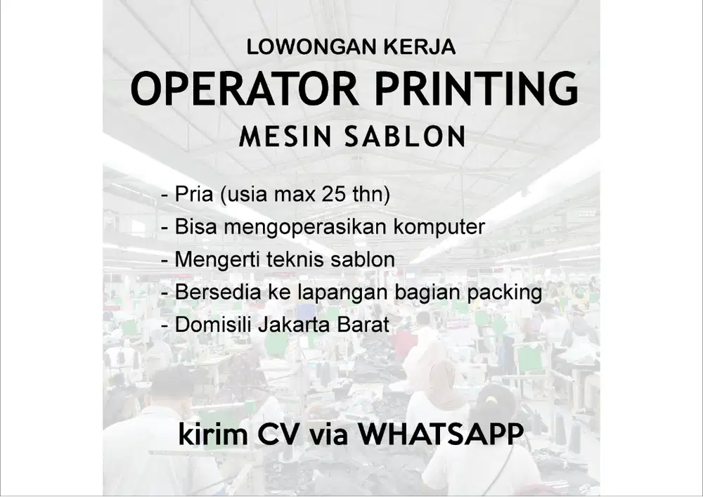 Lowongan Kerja Operator Mesin Sablon