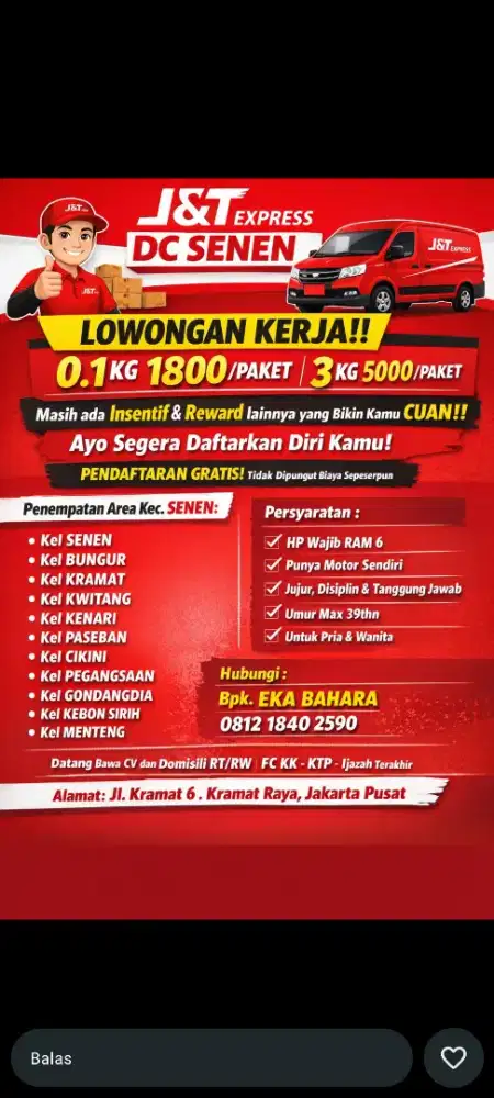 Lowongan Kerja Kurir – DC Senen (Jakarta Pusat)