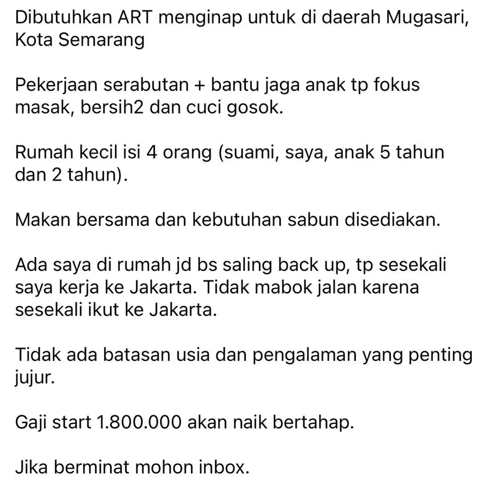 ART serabutan area Semarang Selatan