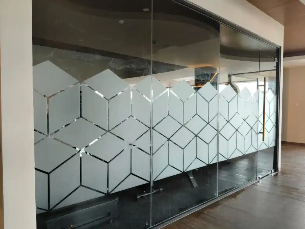 Sticker kaca sandblast stiker buram ice unt sekat kaca kantor & rumah