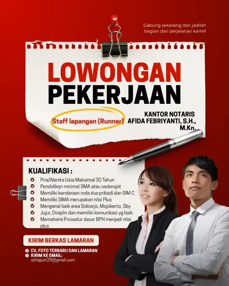 Lowongan kerja di kantor Notaris di Sidoarjo