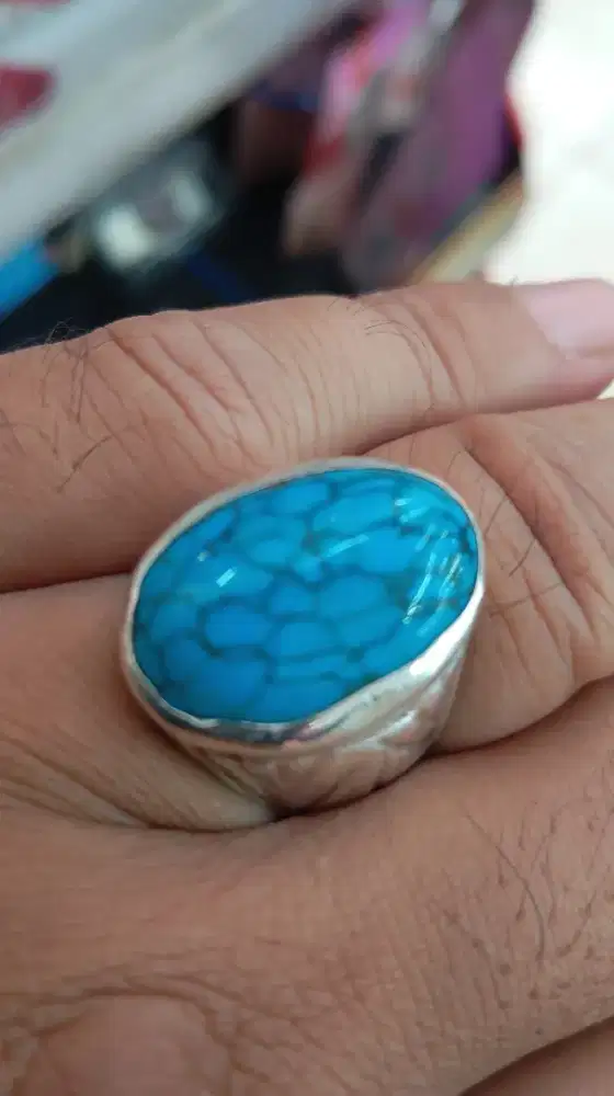 Cincin mewah perak 925 batu pirus warna bagus