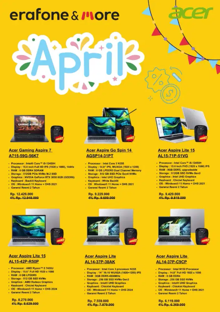Laptop Acer Pakai Cicilan Homecredit Promo Bunga 0% Free 1-2x Angsurn