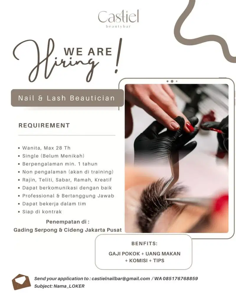 Lowongan kerja Nail & Lash terapist