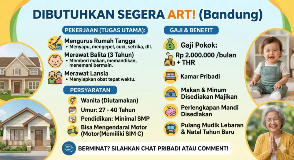 Dicari ART Menginap di Bandung