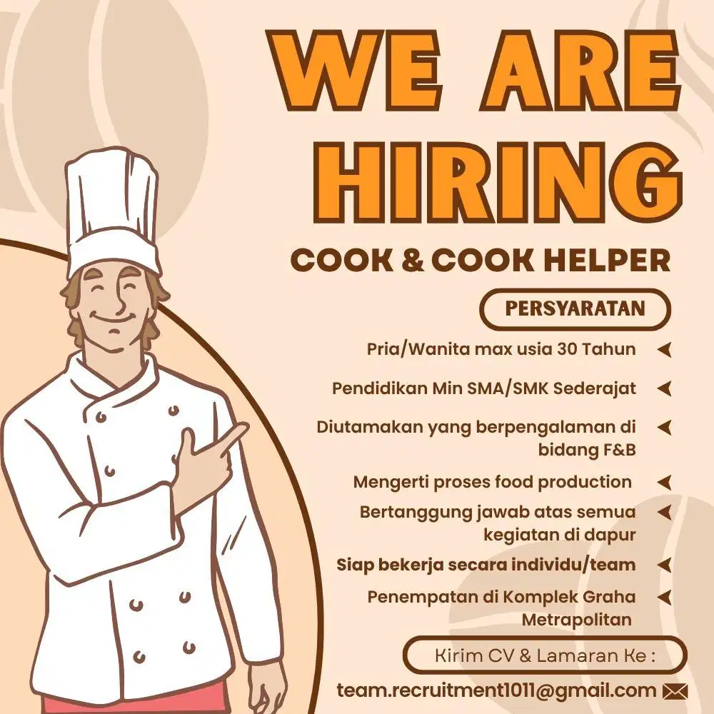 WE ARE HIRING! COOK & COOK HELPER