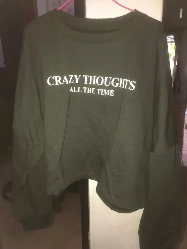 Sweater Crop Top Wanita Warna Army