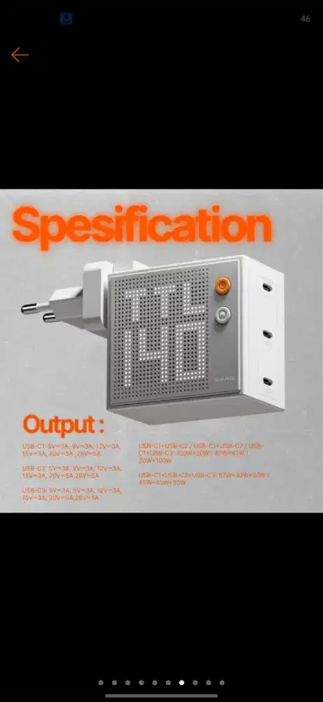 Sharge Adaptor Wall Fast Charger 140 watt Pixel Art Putih