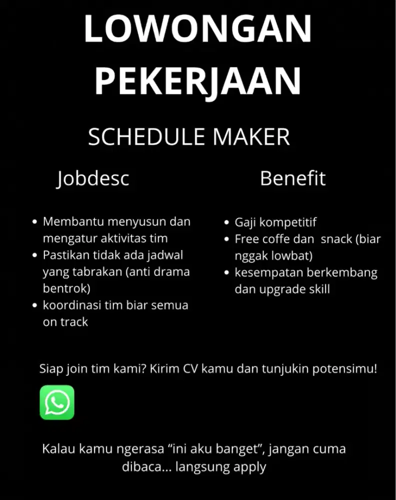 dibutuhkan 5 staff perkantoran