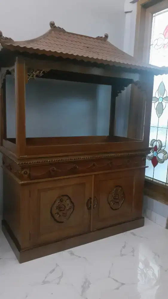 Kabinet aquarium ukir jati asli