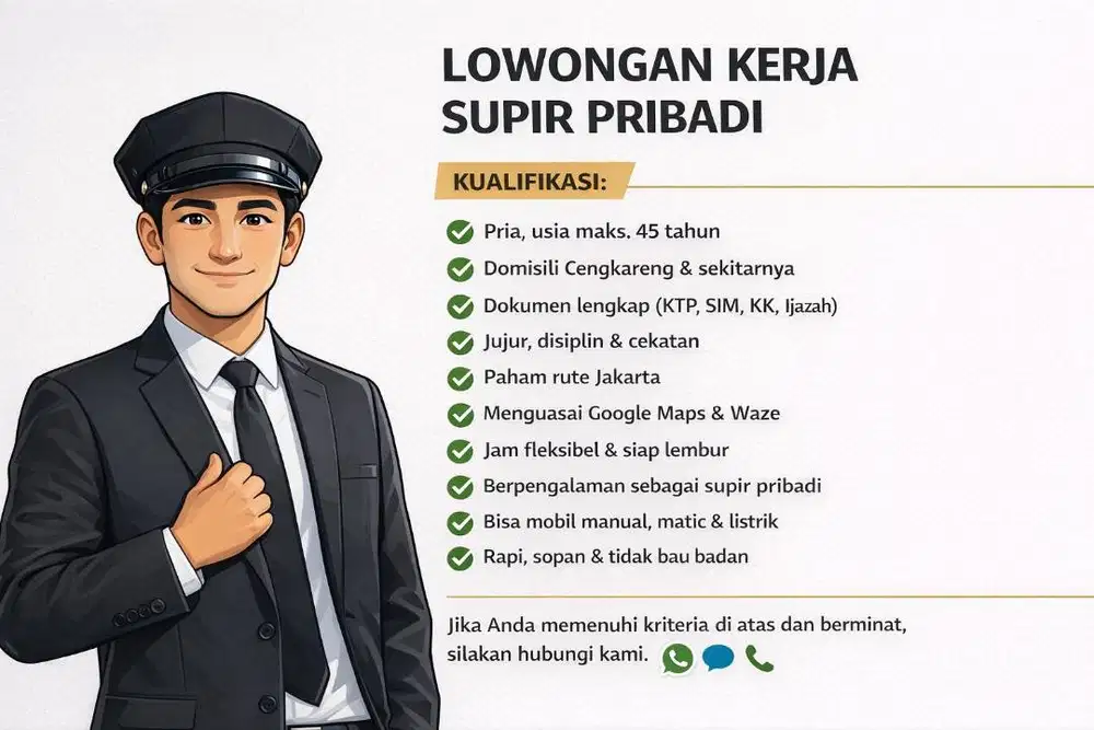 Lowongan Kerja Supir Pribadi / Driver Cengkareng