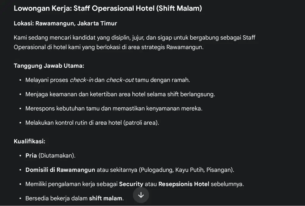 Lowongan Kerja: Staff Operasional Hotel