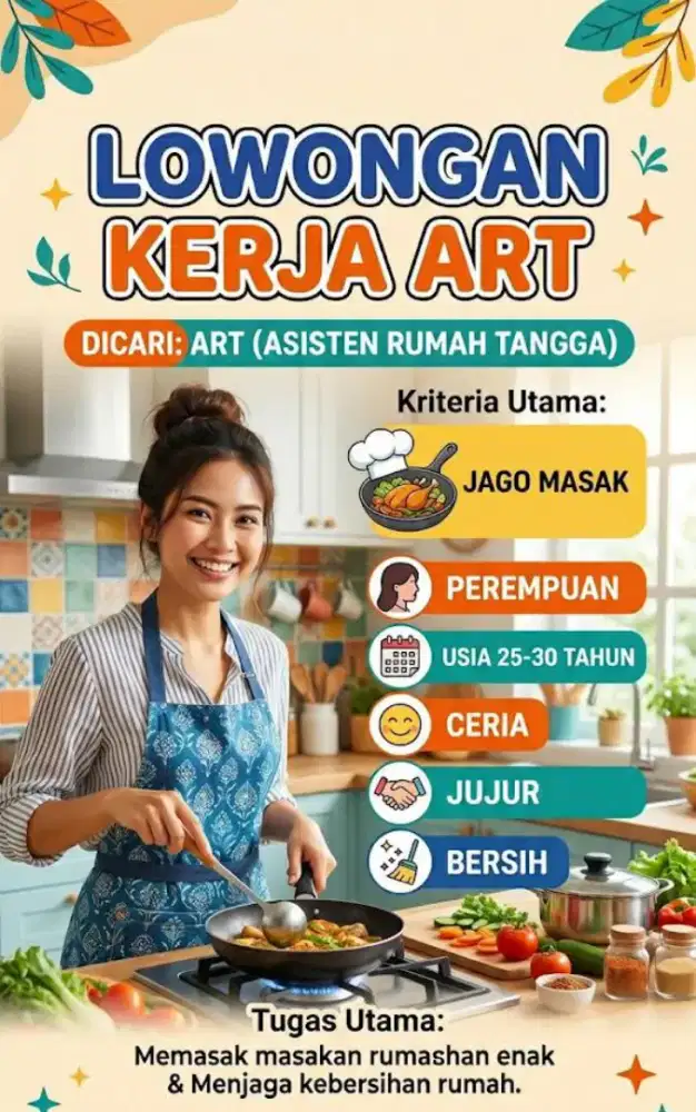Dibutuhkan: ART jago masak, dan bersih-bersih