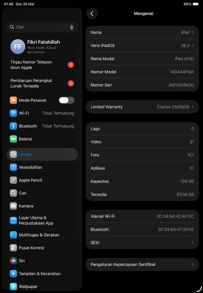 APPLE IPAD A16 WIFI ONLY BLUE