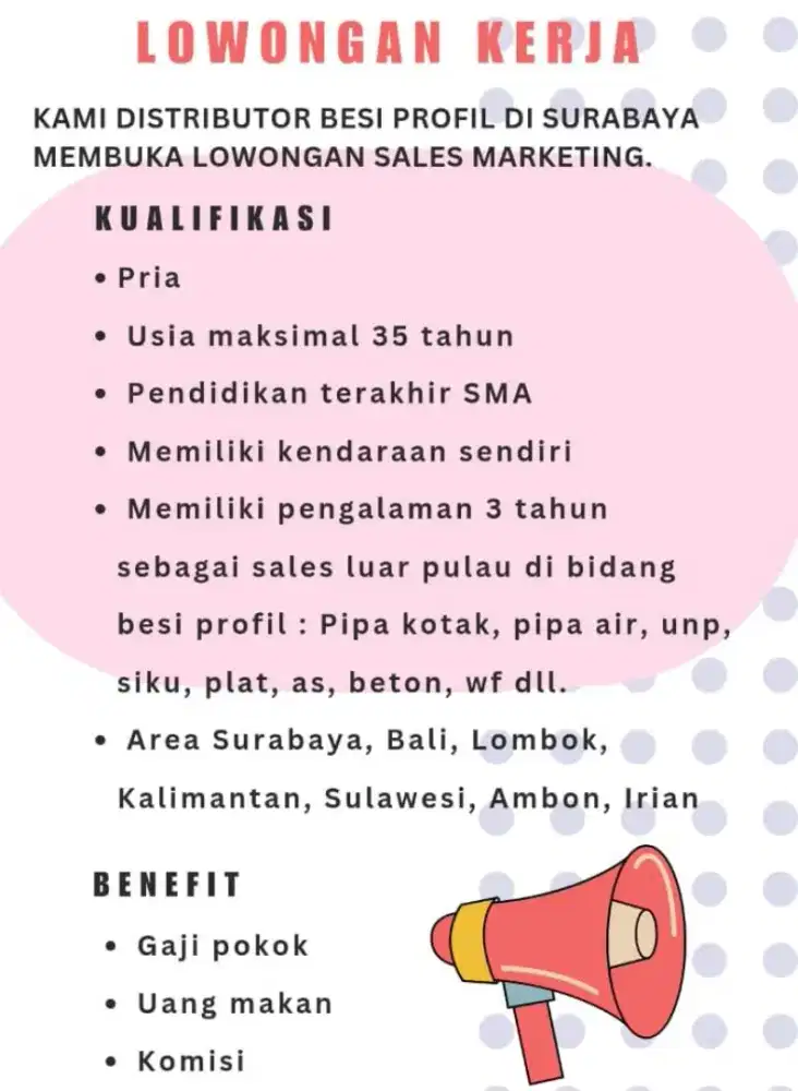 Lowongan Sales Marketing Distributor Besi Profil di Surabaya
