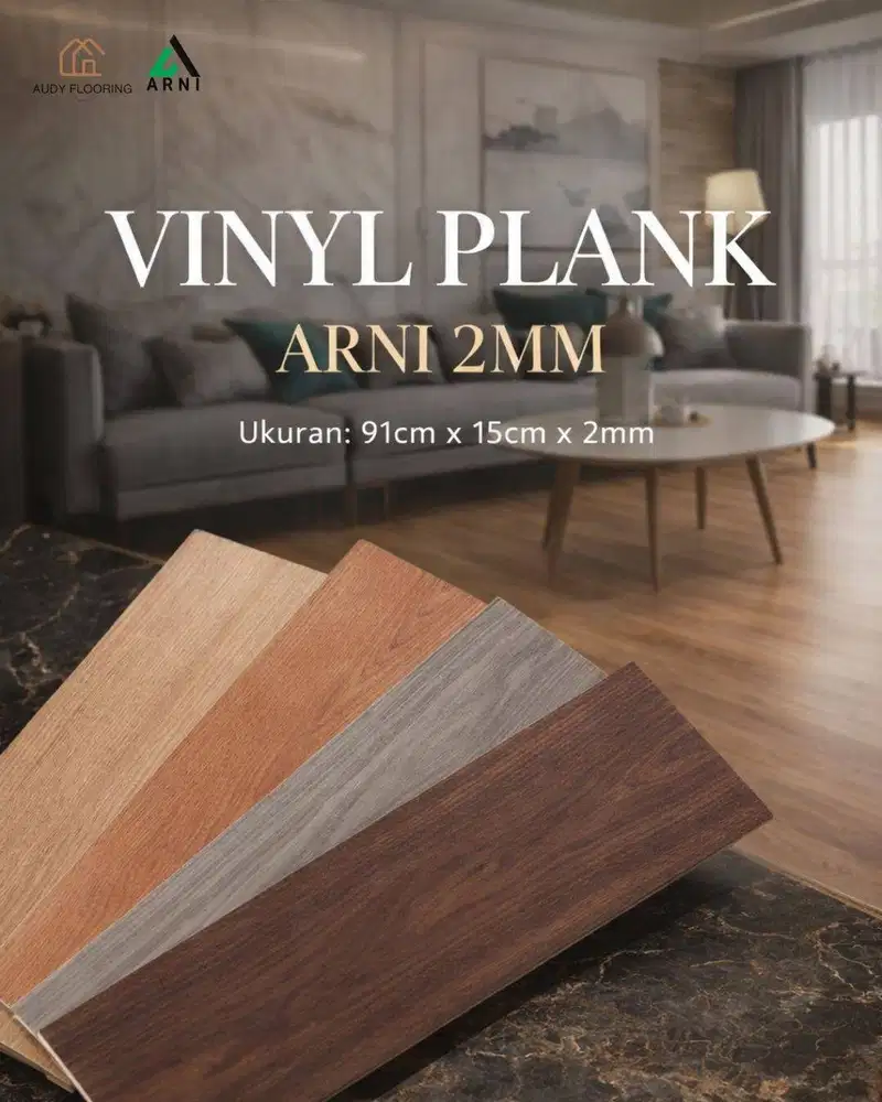 Vinyl Lantai ARNI Motif Kayu & Motif Stone Tebal 2mm | Anti Rayap & Ta
