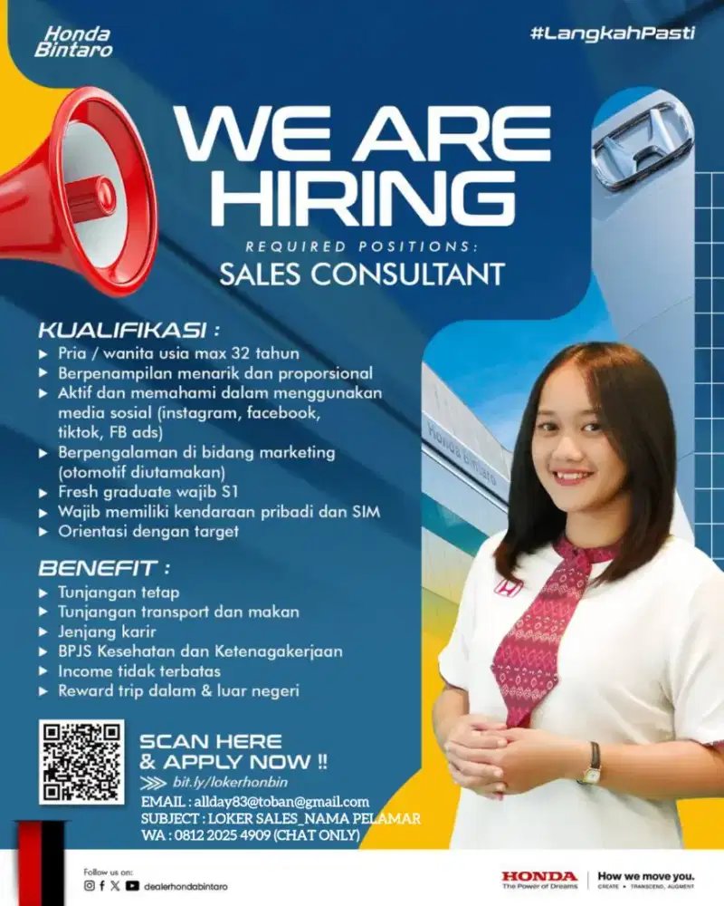 Dibutuhkan segera sales Honda