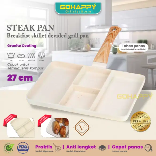 VALRY Steak Pan Grill Pan Granit Anti Lengket Cocok Semua Kompor BBQ