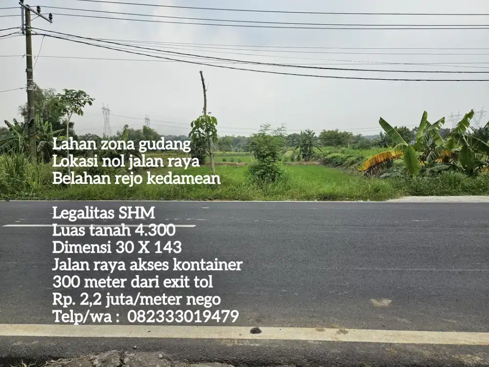 Lahan zona gudang dekat exit tol kedamean