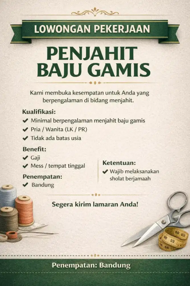 Lowongan pekerjaan penjait baju gamis