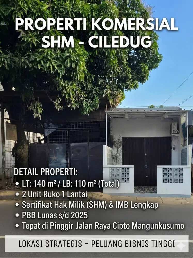 Jual Cepat Tanah & Ruko SHM 140m² di Ciledug, Tangerang Strategis