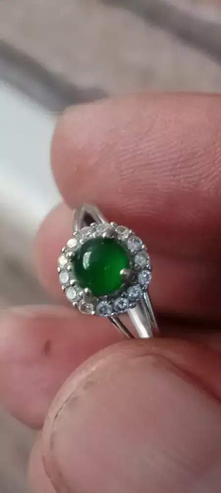 Jadeite jade giok Burma type A ring cewek