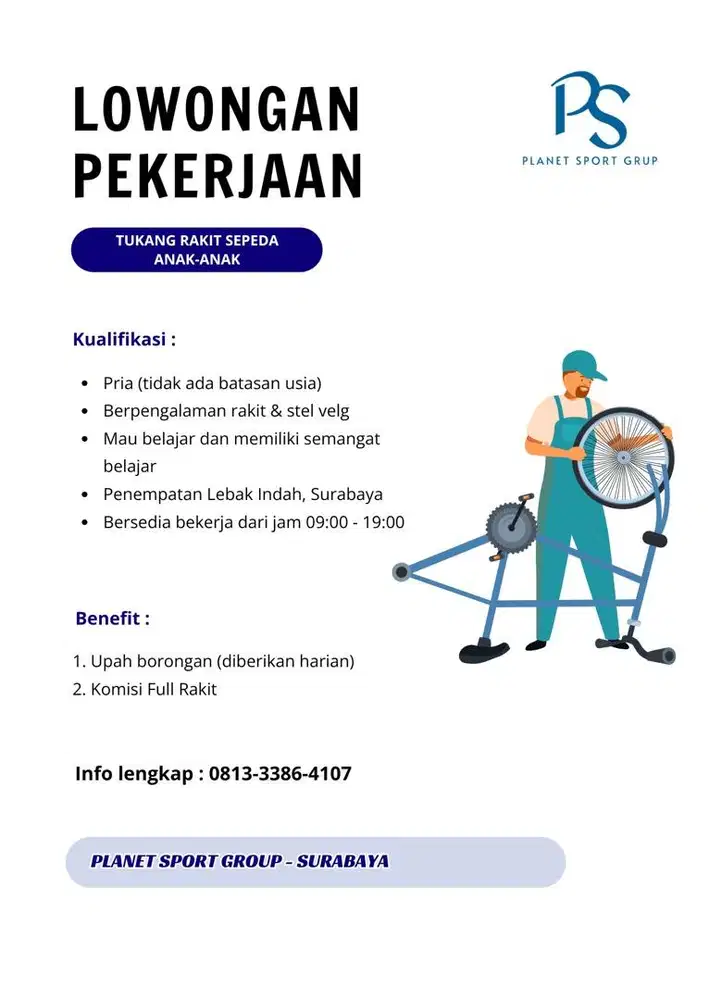 DICARI TUKANG RAKIT SEPEDA DAN TUKANG PACKING