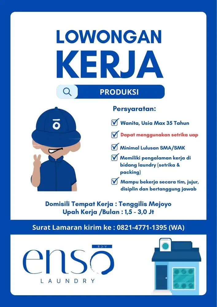 LOWONGAN KERJA SETRIKA LAUNDRY