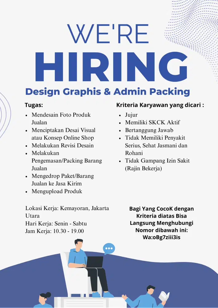 Dibuka Lowongan Pekerjaan Sebagai Graphic Designer & Admin Packing