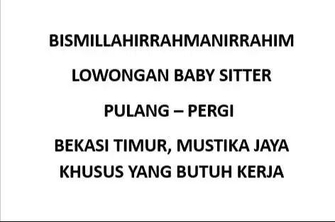 LOWONGAN BABY SITTER (PP - Bekasi Timur, Mustika Jaya)