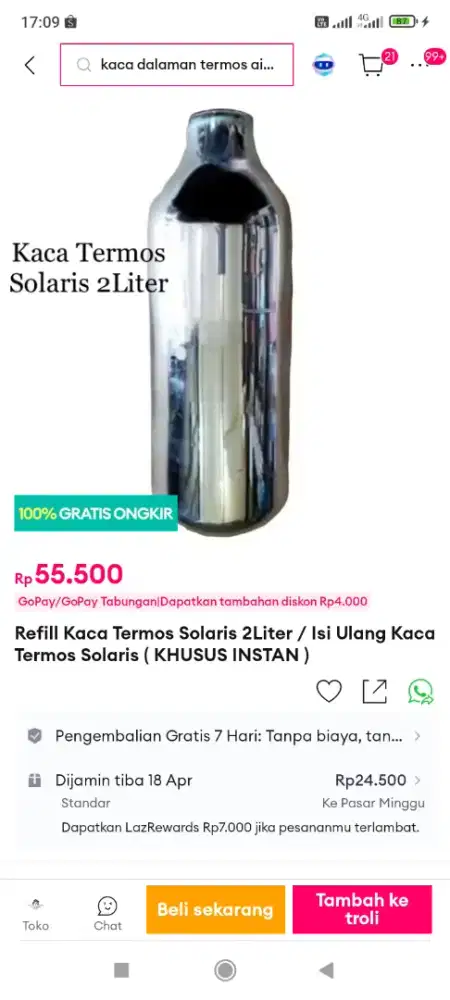 Tabung kaca termos air paanas