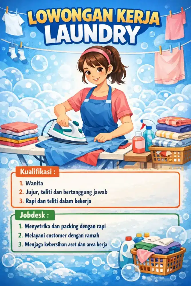 DICARI STAFF SETRIKA UAP LAUNDRY