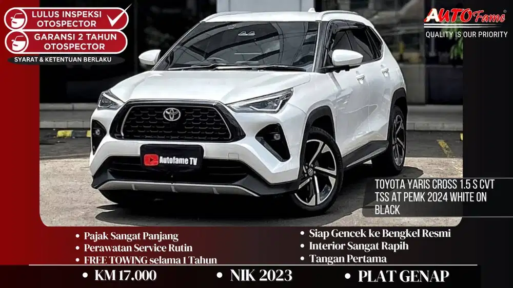 Toyota Yaris Cross 1.5 S CVT TSS AT PEMK 2024 White On Black NIK 2023