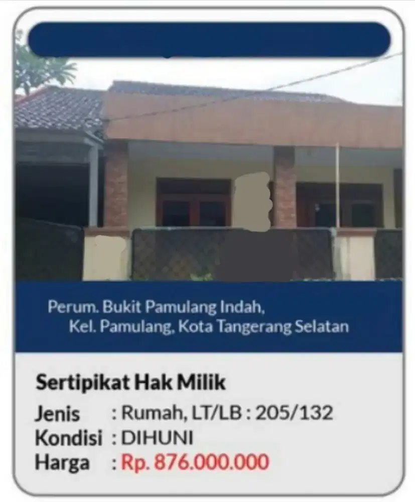 Dijual Rumah 1 Lantai Perumahan Bukit Pamulang Indah